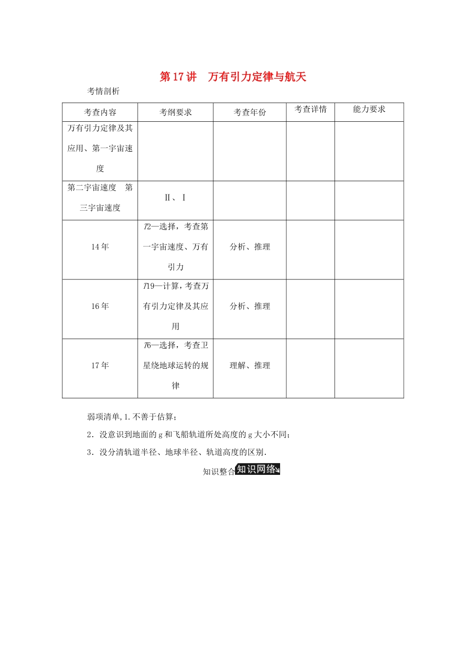 高考物理总复习 第17讲 万有引力定律与航天讲义-人教版高三物理试题_第1页