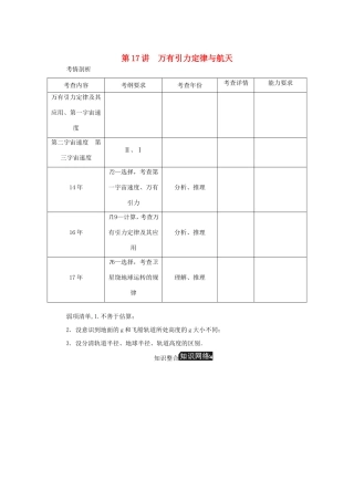 高考物理总复习 第17讲 万有引力定律与航天讲义-人教版高三物理试题