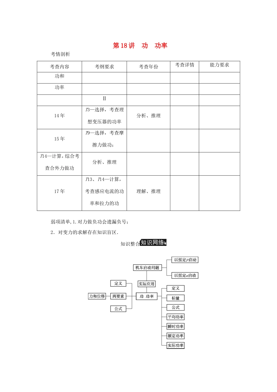 高考物理总复习 第18讲 功功率讲义-人教版高三物理试题_第1页