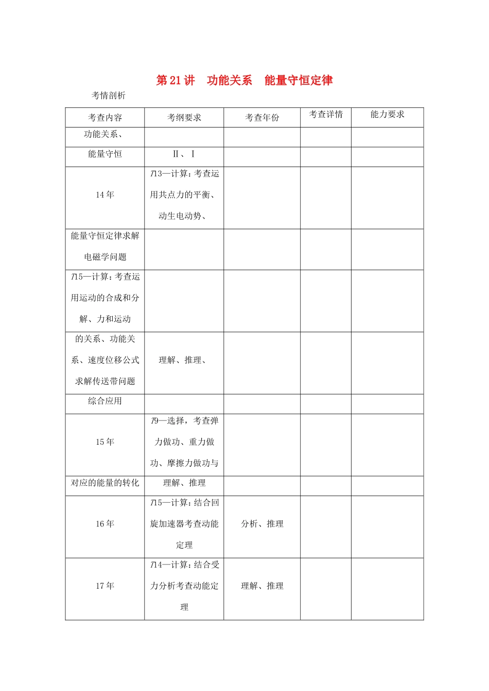 高考物理总复习 第21讲 功能关系能量守恒定律讲义-人教版高三物理试题_第1页