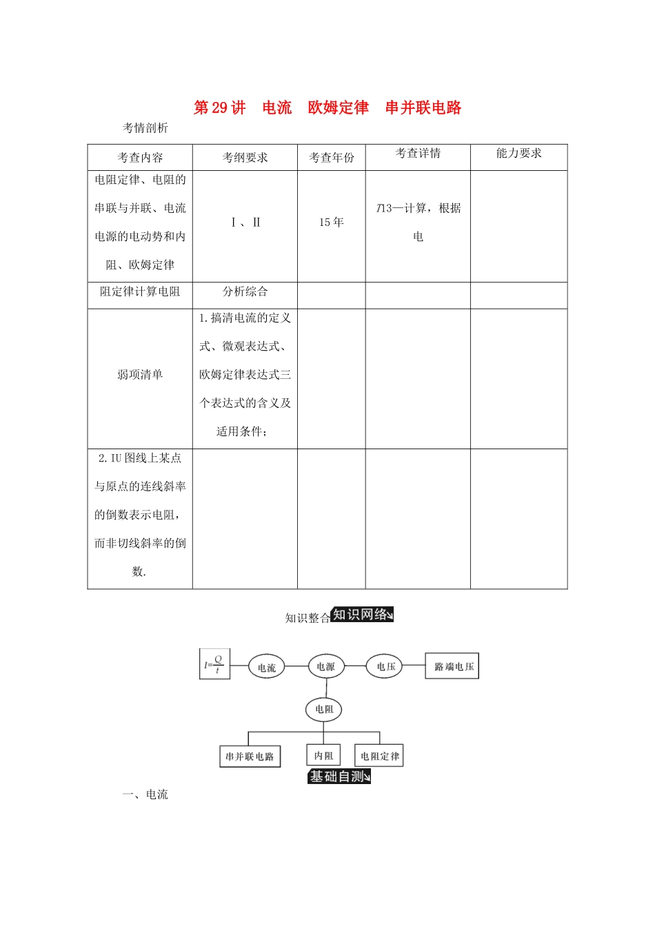 高考物理总复习 第29讲 电流欧姆定律串并联电路讲义-人教版高三物理试题_第1页