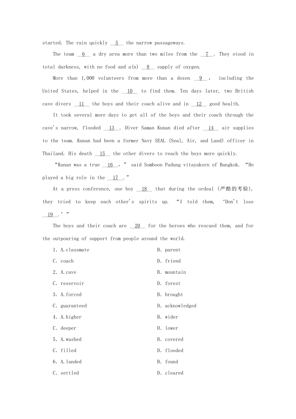 高考英语二轮复习 第一编 三完形填空 题型一 完形填空练习 新人教版-新人教版高三全册英语试题_第2页