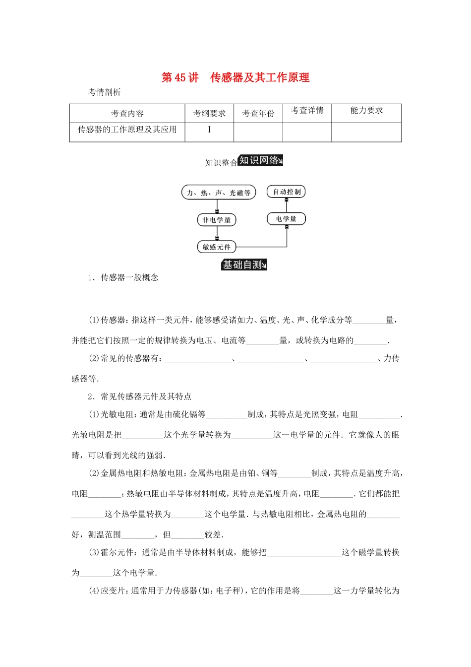 高考物理总复习 第45讲 传感器及其工作原理讲义-人教版高三物理试题_第1页