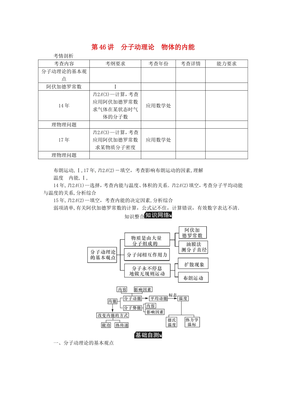 高考物理总复习 第46讲 分子动理论物体的内能讲义-人教版高三物理试题_第1页