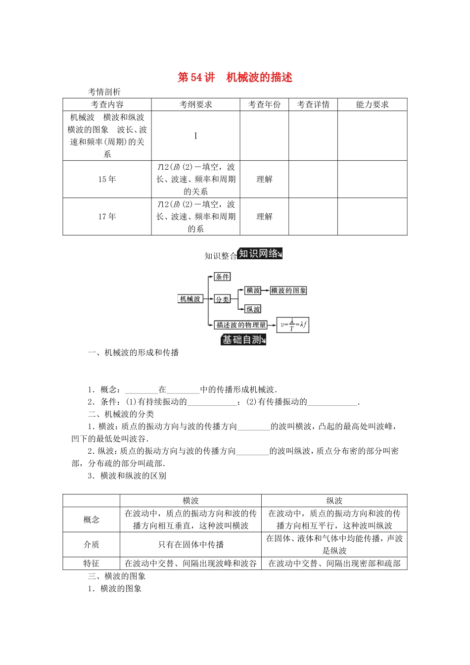 高考物理总复习 第54讲 机械波的描述讲义-人教版高三物理试题_第1页
