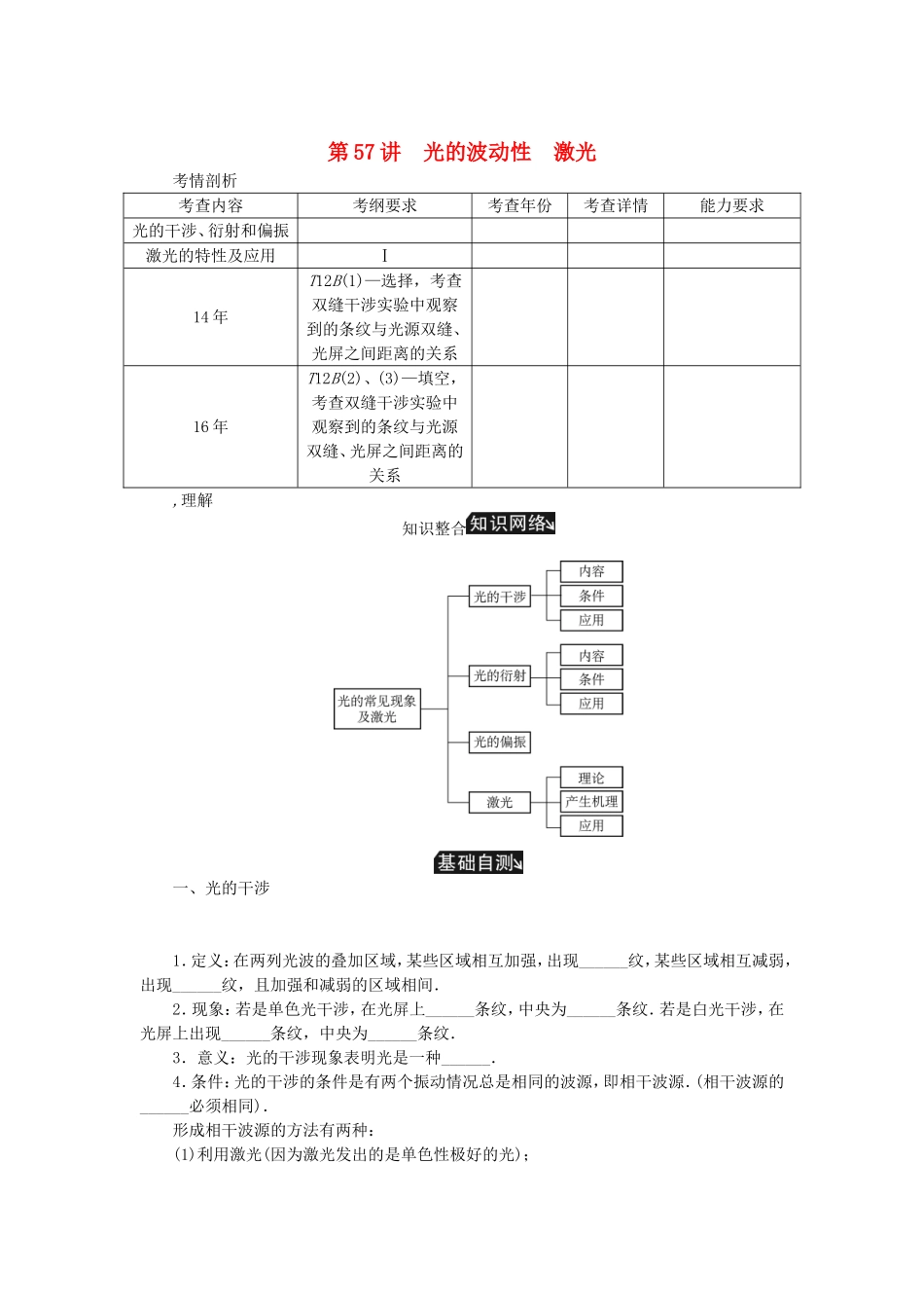 高考物理总复习 第57讲 光的波动性激光讲义-人教版高三物理试题_第1页