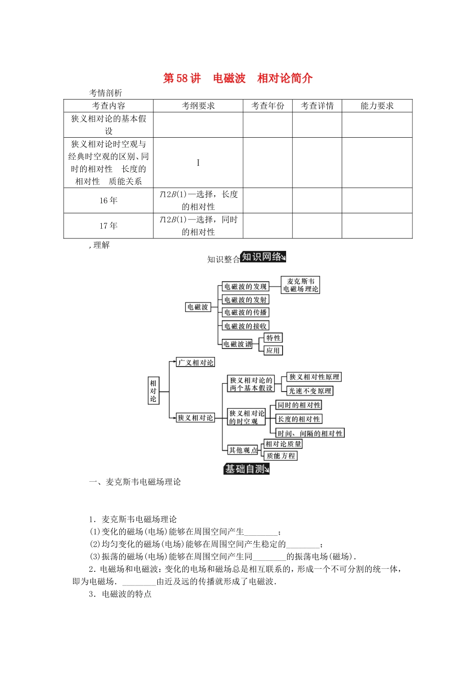 高考物理总复习 第58讲 电磁波相对论简介讲义-人教版高三物理试题_第1页
