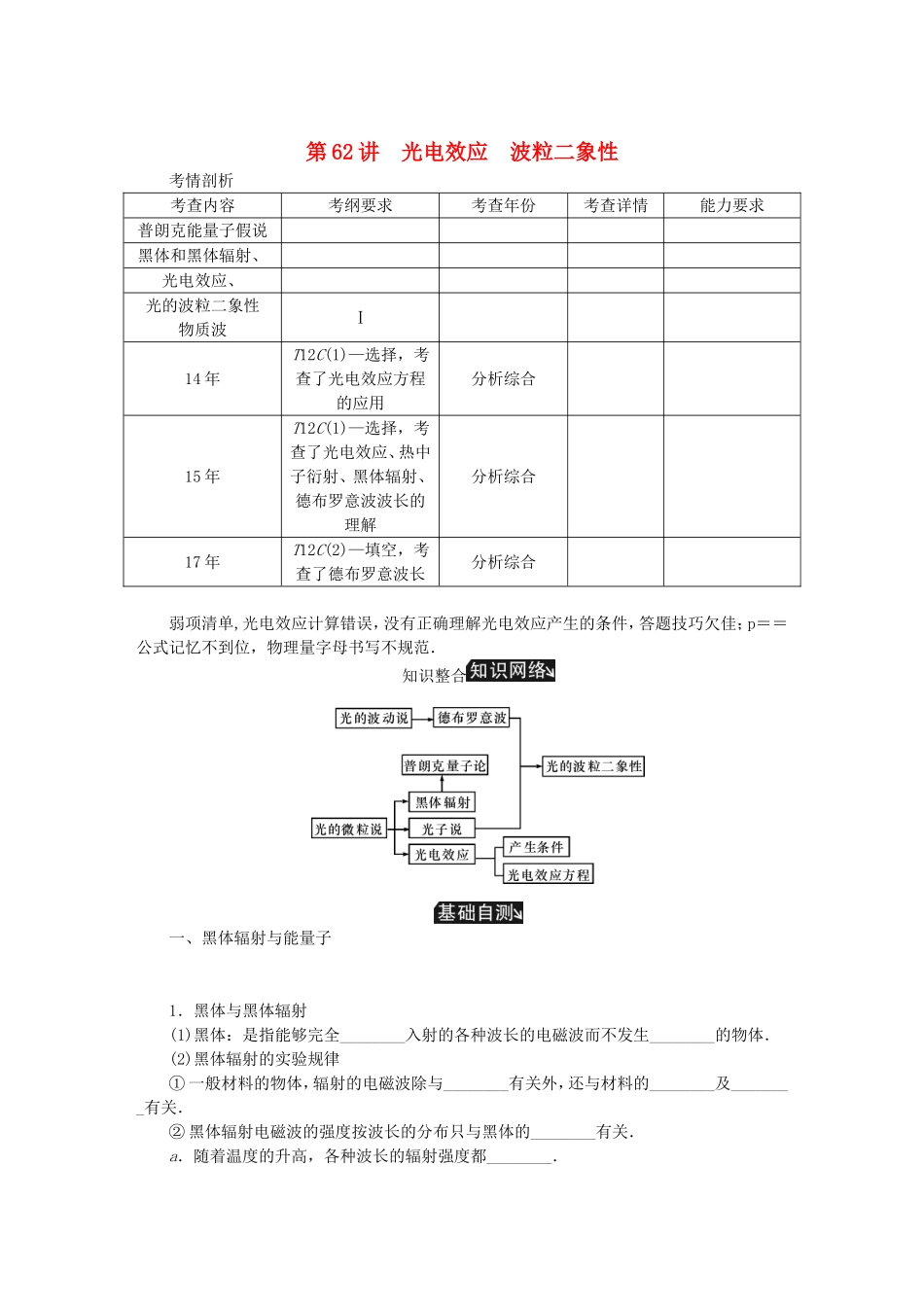 高考物理总复习 第62讲 光电效应波粒二象性讲义-人教版高三物理试题_第1页