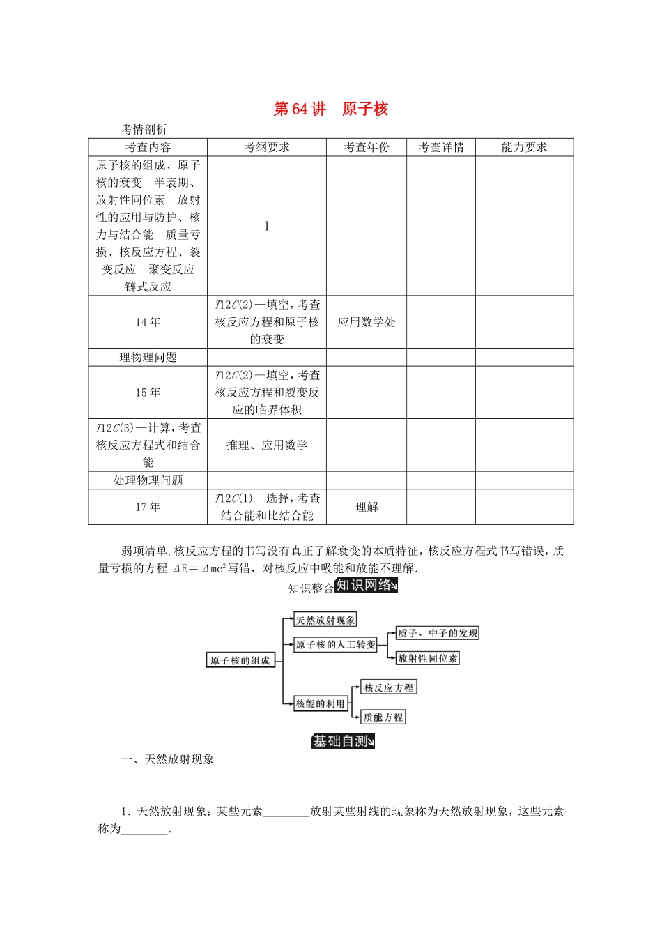 高考物理总复习 第64讲 原子核讲义-人教版高三物理试题_第1页