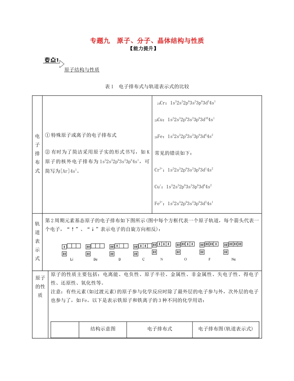 （江苏专用）高考化学二轮复习 专题九 原子、分子晶体结构与性质能力提升-人教版高三全册化学试题_第1页