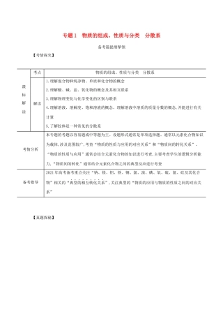 （江苏专用）高考化学一轮复习 专题1 物质的组成、性质与分类 分散系练习（含解析）-人教版高三全册化学试题