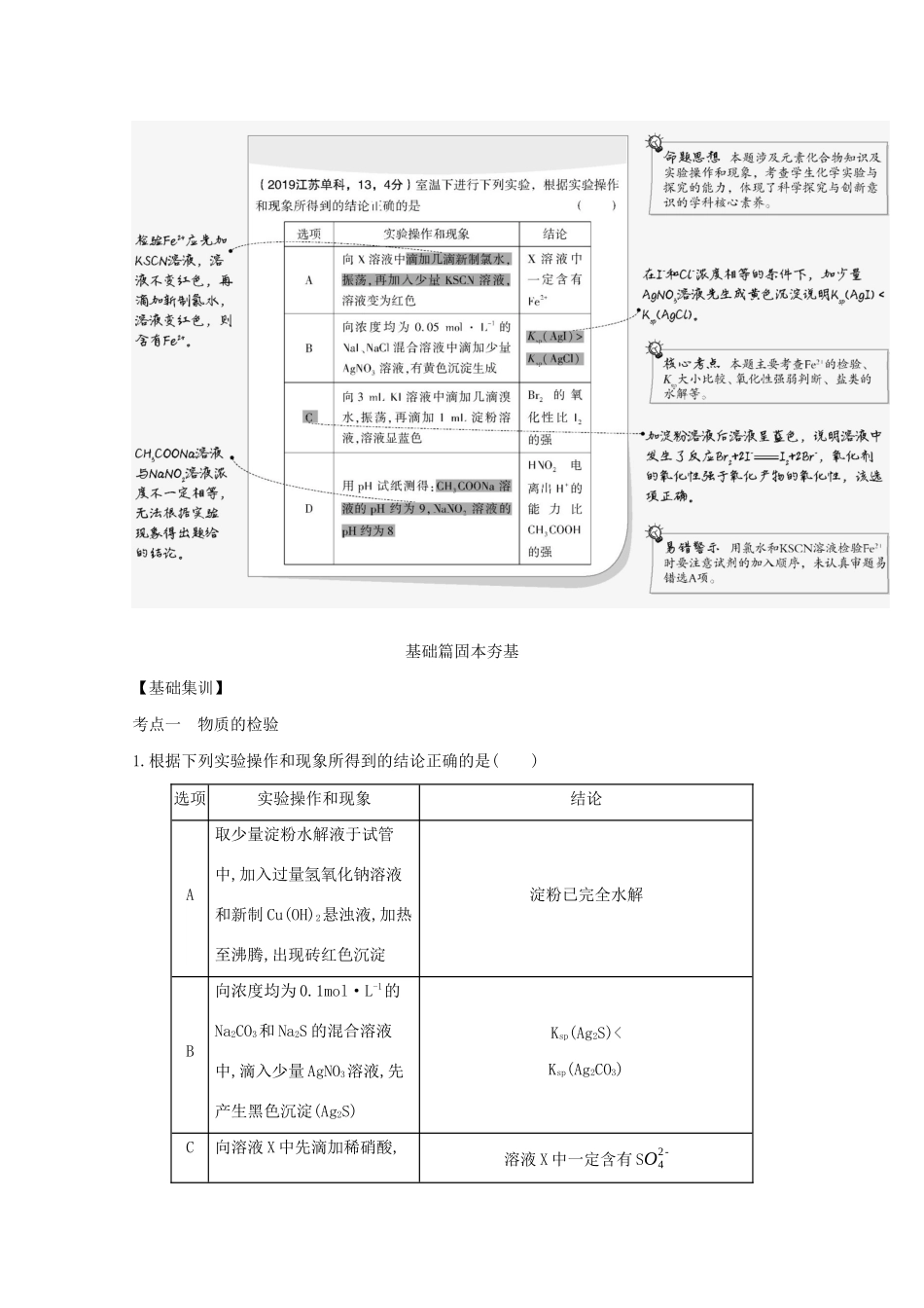 （江苏专用）高考化学一轮复习 专题17 物质的检验、分离与提纯练习（含解析）-人教版高三全册化学试题_第2页