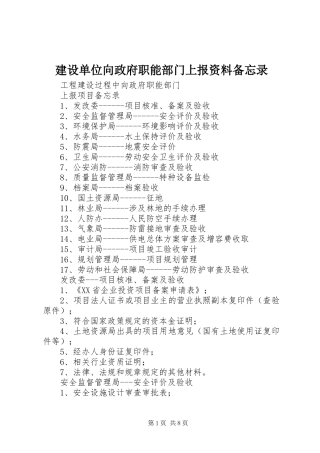 2024年建设单位向政府职能部门上报资料备忘录
