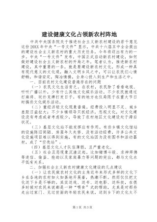 2024年建设健康文化占领新农村阵地