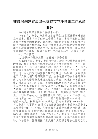 2024年建设局创建省级卫生城市市容环境组工作总结报告