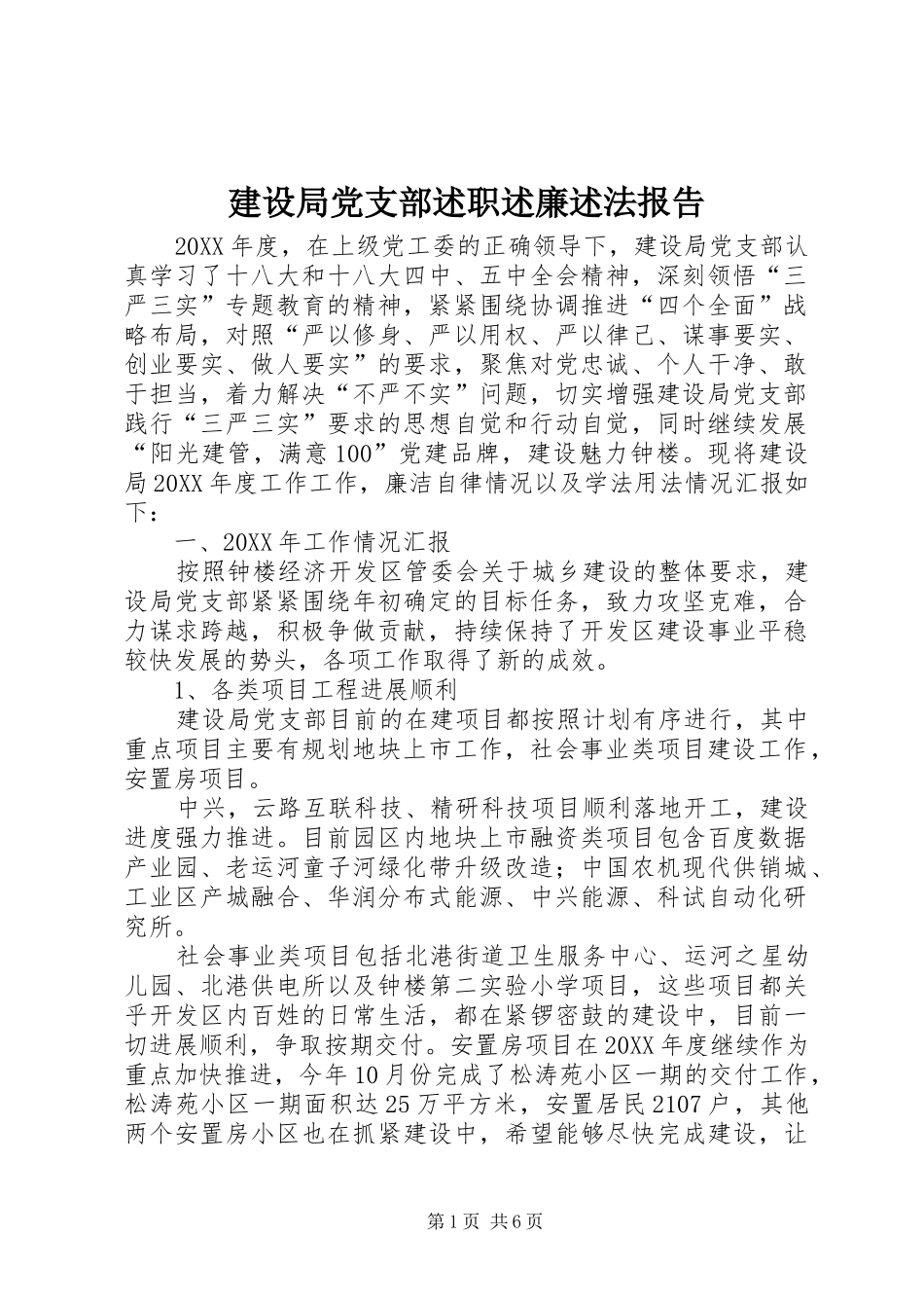 2024年建设局党支部述职述廉述法报告_第1页