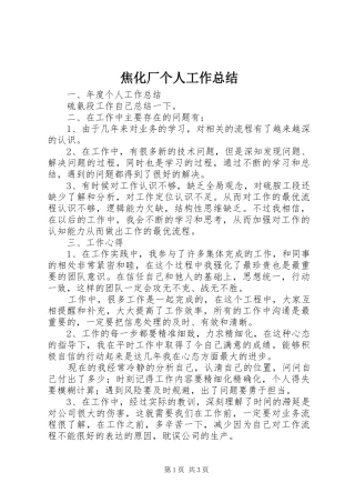 2024年焦化厂个人工作总结