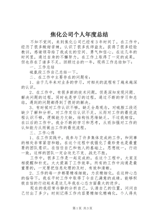 2024年焦化公司个人年度总结