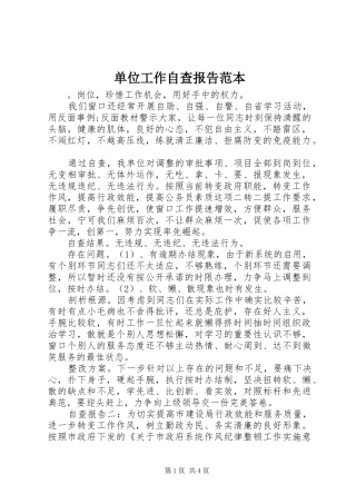 2024年单位工作自查报告范本