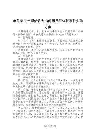 2024年单位集中处理信访突出问题及群体性事件实施方案