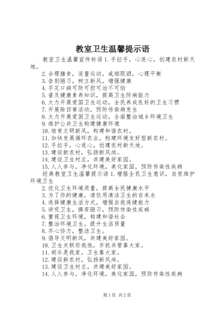 2024年教室卫生温馨提示语