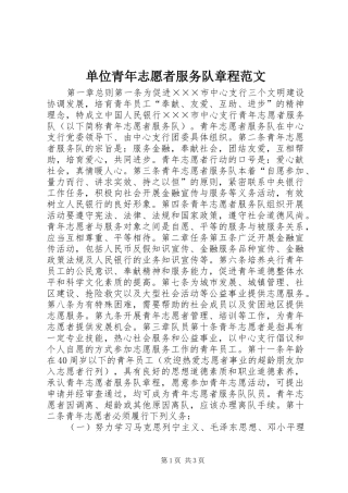 2024年单位青年志愿者服务队章程范文