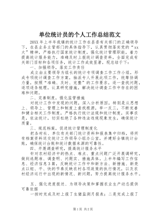 2024年单位统计员的个人工作总结范文