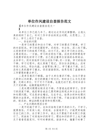 2024年单位作风建设自查报告范文