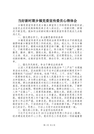 2024年当好新时期乡镇党委宣传委员心得体会