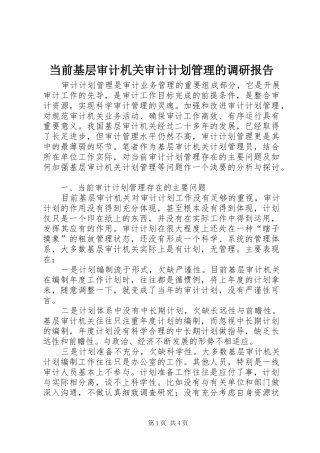 2024年当前基层审计机关审计计划管理的调研报告