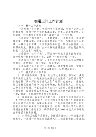 2024年街道卫计工作计划