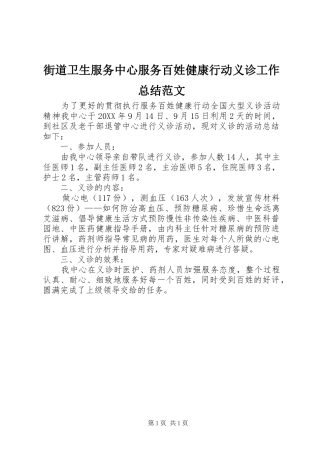 2024年街道卫生服务中心服务百姓健康行动义诊工作总结范文