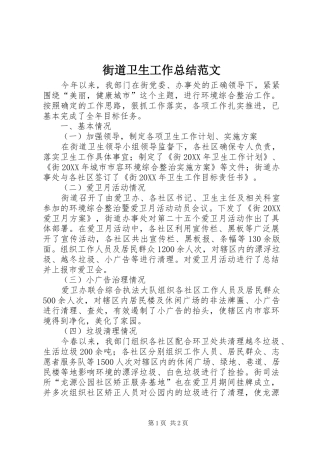 2024年街道卫生工作总结范文