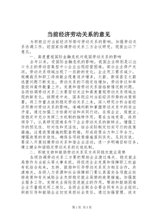 2024年当前经济劳动关系的意见