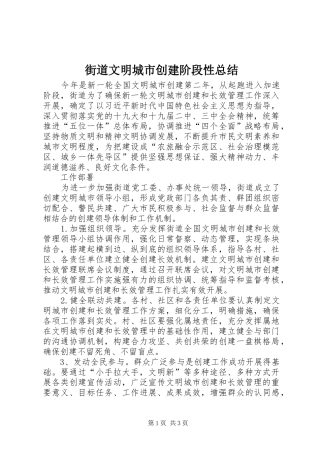 2024年街道文明城市创建阶段性总结