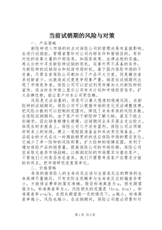 2024年当前试销期的风险与对策