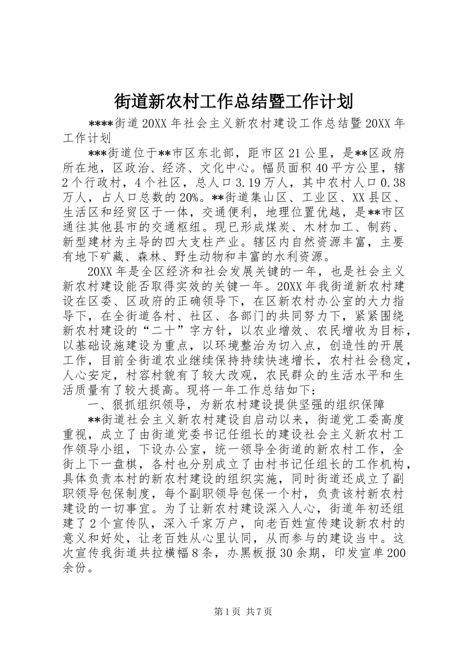 2024年街道新农村工作总结暨工作计划_第1页