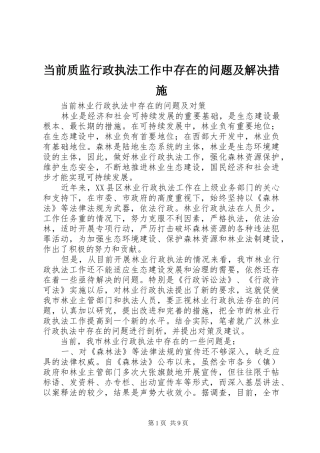 2024年当前质监行政执法工作中存在的问题及解决措施