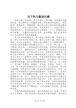 2024年当下的力量读后感
