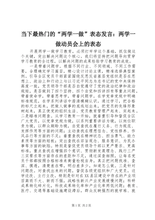 2024年当下最热门的两学一做表态讲话两学一做动员会上的表态