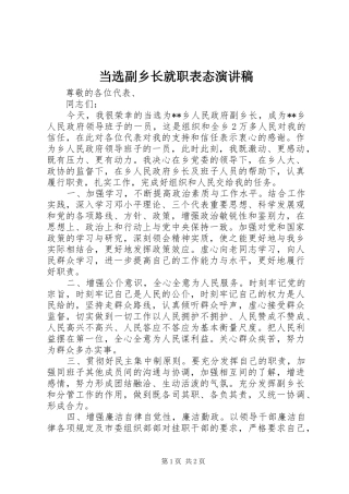 2024年当选副乡长就职表态演讲稿