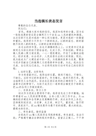 2024年当选镇长表态讲话