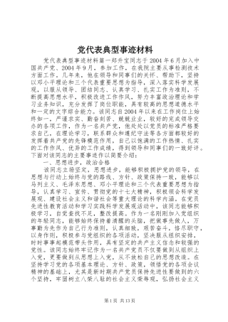 2024年党代表典型事迹材料