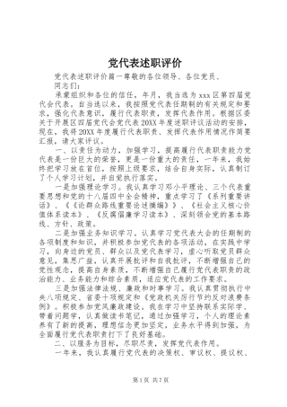 2024年党代表述职评价