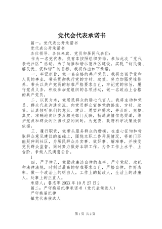 2024年党代会代表承诺书