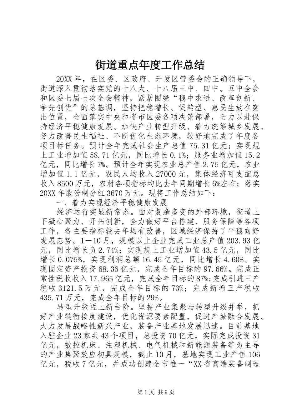 2024年街道重点年度工作总结_第1页