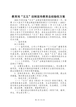 2024年教育局五五法制宣传教育总结验收方案