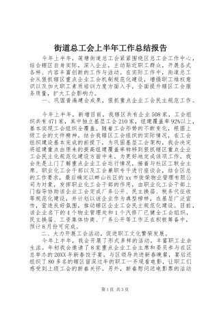 2024年街道总工会上半年工作总结报告