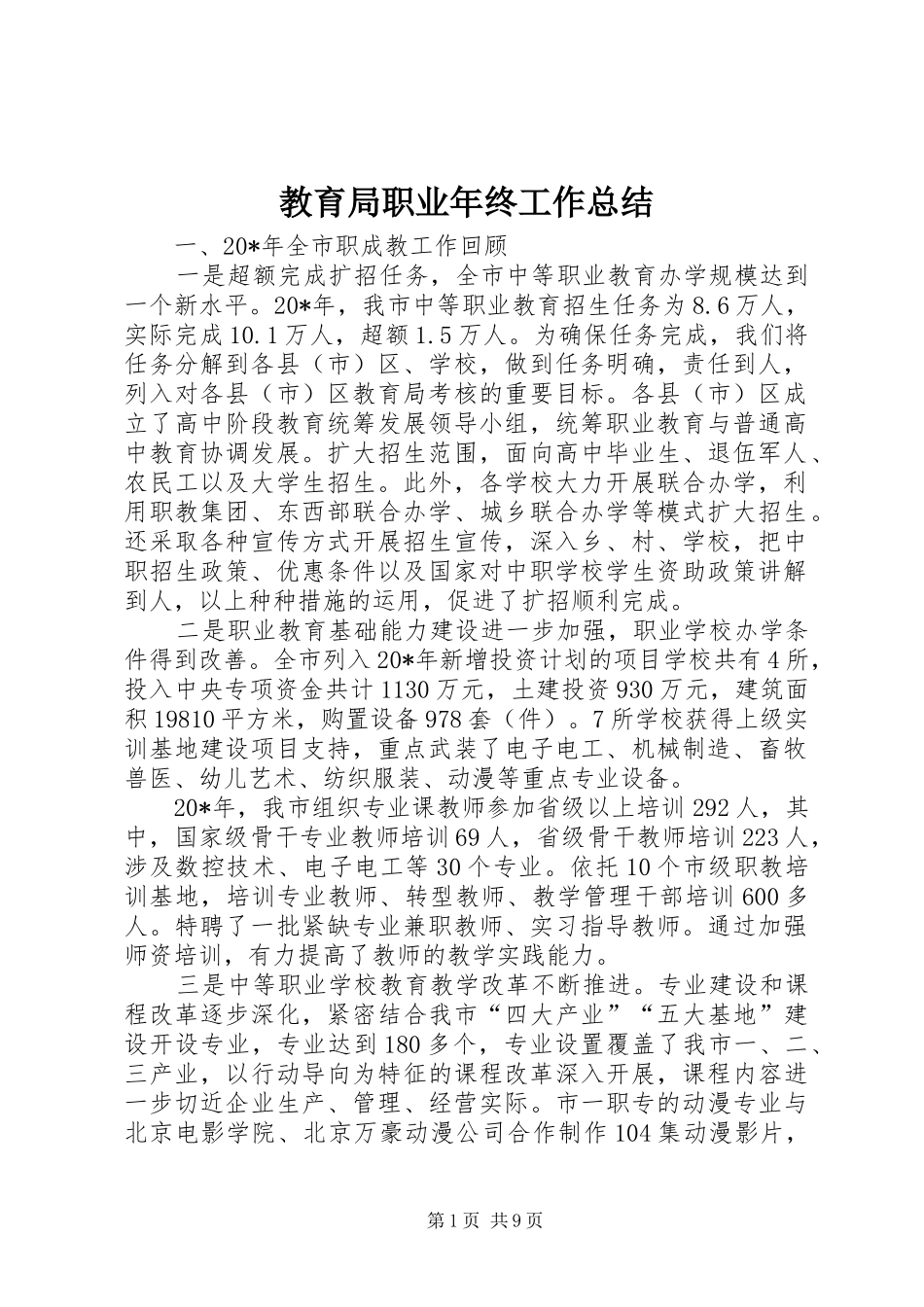 2024年教育局职业年终工作总结_第1页