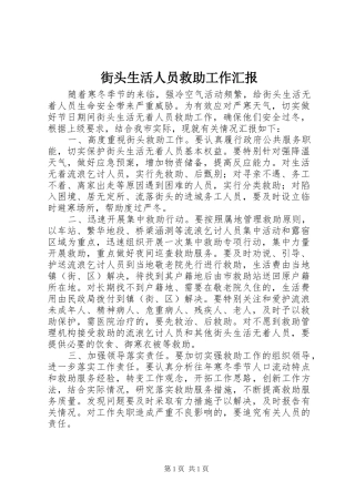 2024年街头生活人员救助工作汇报